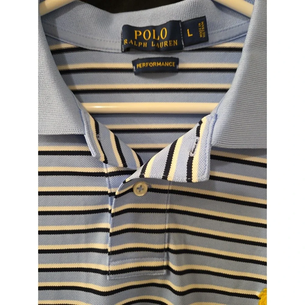 Polo Ralph Lauren Performance Golf Shirt Mens L Blue‎ Stretch Striped NWOT KNIT